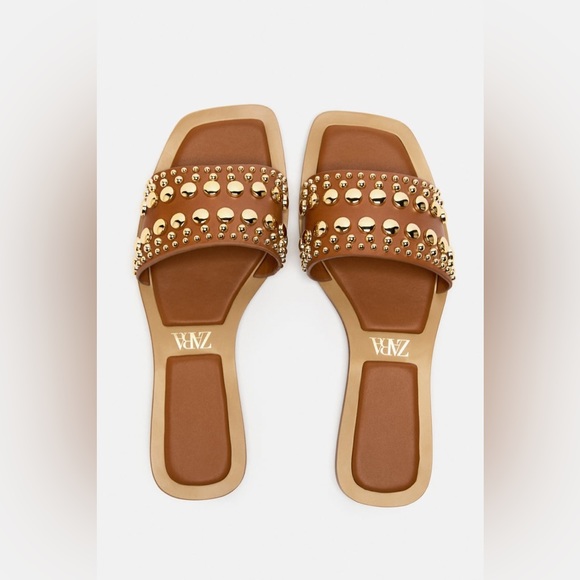 ZARA STUDDED FLAT SANDALS - Picture 1 of 9